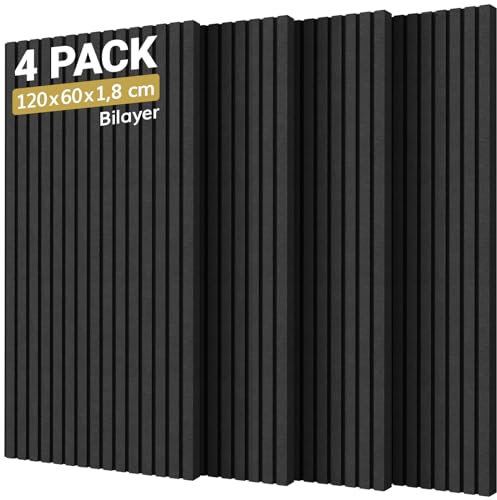 4 Pack Akustikpaneele Selbstklebend, TONOR 120x60x1.8cm große Schalldämmung Akustikplatten, Schallschutz Schallabsorber Lärmschutz Wand Sound Proof Panel für Studio Büro Haus Wanddekoration, Schwarz