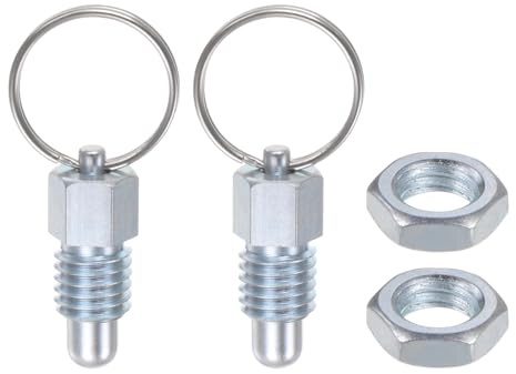 sourcing map 2Pcs Spring Plunger with Pull Ring M12x1.75 Thread Size 0.51 Thread Length Pin Dia.8mm Round Head Carbon Steel Non-Locking Retractable Index Plunger for Industrial Equipment