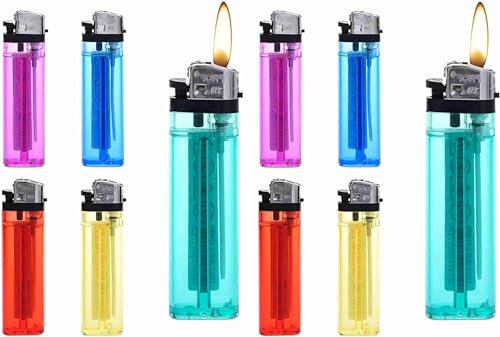Pack de 10 Mecheros Desechables Transparentes de plástico con Rueda de Piedra, Enciende con Estilo y Comodidad