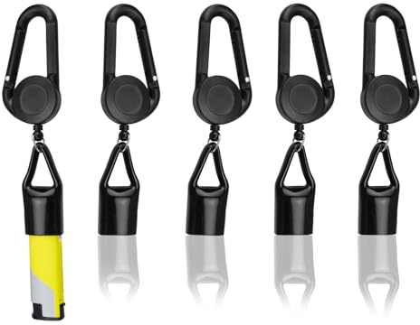 0XBIT Feuerzeug Halter - 5 Stück Einstellbare Lighter Leash mit Clipper Halter und Haken - Anti-Verlust-Feuerzeug-Clip (Schwarz)