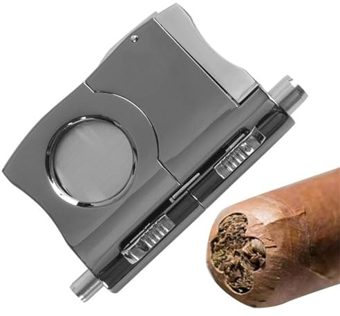Cigares Punch Cutter - Coupe-cigares en acier inoxydable Perforateur 2 cigares intégré - Coupe-cigares portables V avec lame tranchante comme cadeau décoratif pour la fête des pères