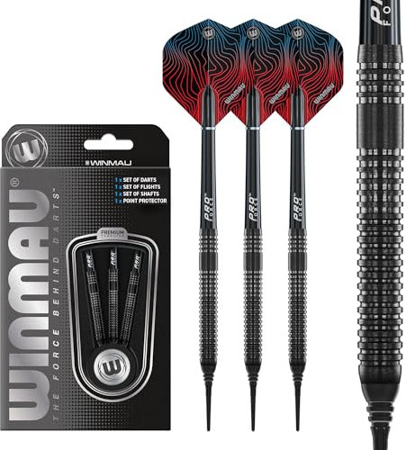 WINMAU Darts Solaris Pro 19 g Fass / 21 g Vollgewicht Professionelles Dart-Set mit weicher Wolframspitze, Flüge und Schäften