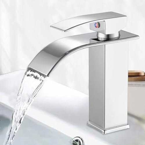 Minnhua Rubinetto Bagno Lavabo Miscelatore Lavabo Bagno Rubinetto per Lavabo a Cascata Rubinetto Lavabo con Altezza del Beccuccio di 110 MM Miscelatore Monocomando con Finitura Cromata Argenteo