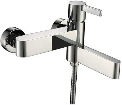 Grifo de bañera montado en la pared, cromado mate, negro o plateado, con ducha de mano(Chrome Silver)