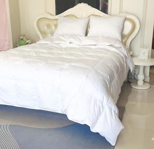 Vico Casa® PIUMETTA Piumino letto invernale in piuma, 4 punti di calore, misura 250x200cm per letto matrimoniale; tessuto esterno 100% cotone, imbottitura in piuma e piumino bianco naturale