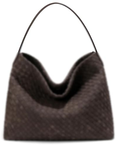 Schultertasche aus gewebtem Wildleder für Damen, Hobo-Tasche, elegante Handtasche, Umhängetasche für Arbeit, Reisen, Kaffee, Einheitsgröße