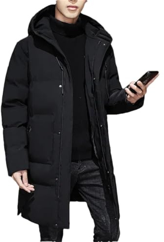 Parka larga y gruesa con capucha para hombre, abrigo para hombre, ropa de exterior, chaqueta clásica con bolsillo, color negro, talla 3XL, Negro, 3XL
