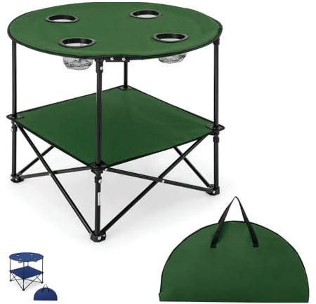 PALUPLUS Tavolo da Campeggio Pieghevole in Tessuto Oxford 600D, Misura 72x72x60 cm, Tavolino Portatile con 4 Portabicchieri e Borsa per Trasporto, per Picnic, Spiaggia -8017C-2,3 (Verde)