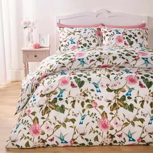 OHS Double Duvet Cover Set Spring Blossoms, Ultra Soft Cosy Warm Fabric Modern Vibrant Floral Design Luxurious Double Duvet Set with 2 Matching Pillowcases, Multi