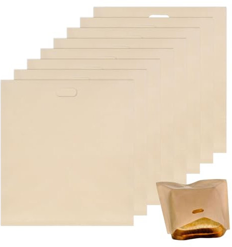 Toyhood 8 bolsas reutilizables para tostadora, bolsas para sándwiches, antiadherentes, resistentes al calor, fáciles de abrir, bolsa rectangular tostada, para microondas, tostadora, sándwiches, 17 x