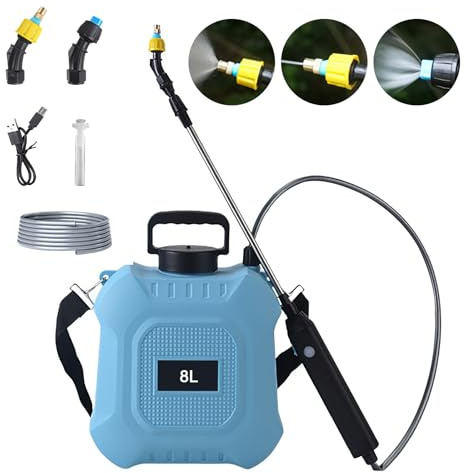 Elektrischer Drucksprüher 5 l/8 l, Gartensprüher mit Sprühflasche, Teleskoplanze, max. 90 cm, 2 Düsen, 2000 mAh, für Unkrautbekämpfung, Sprühreinigung, 8 l