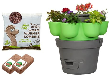 Moutta | WORMgarden Vert 1 jardinières + 250gr de vers de Compost | Jardin Potager Vertical avec lombricomposteur | Cultivez Vos Fruits et légumes | Créez Votre Potager et recyclez Vos déchets