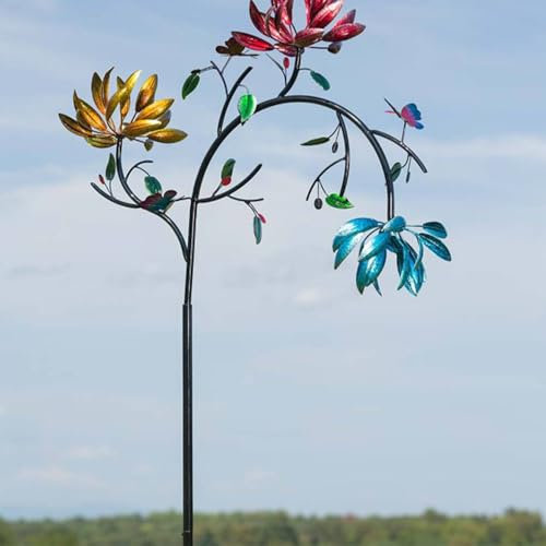 Garten-Windspiel Aus Metall,Magische Windmühle,Drei Drehende Blumen Und Schmetterlinge,Wind Spinner Garten Sonnenblumen Dekoratives,Rasen Wind Spinner Für Balkon,Garten,Obstgarten,Hof,Dach,180x30x15cm