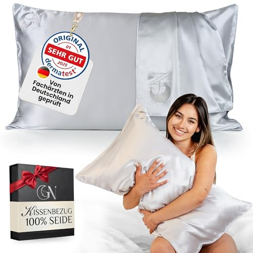 Seidenkissenbezug 50x80 100% Seide für Haut und Haar | Höchste Klasse 6A, 22 Momme | Von Dermatologen Zertifiziert | Seidenkissen | Silk Pillowcase 50x80 (Silber – gleichfarbiger Rand)