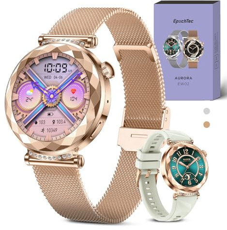 EpochTec Smartwatch Donna, AURORA Ultradelgada 1.19 Schermo Touch Chiamate Bluetooth 200mAh 100+ Modalità Sportive, SpO2, Orologio Cardiologico, Monitor del Sonno, Contapassi, IP68