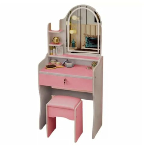 Trade Shop - Toilette Postazione Trucco con Sgabello Moderno Specchio con Luce LED Touch 2 Colori - Rosa