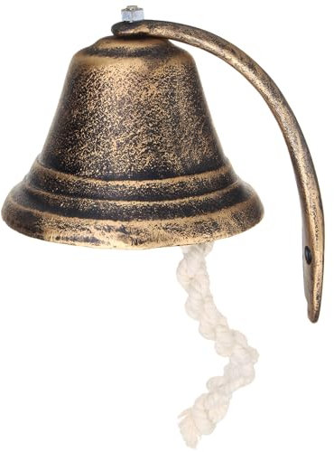 Vestamore Campana náutica vintage de hierro fundido en tono bronce, campana antigua montada en la pared para decoración rústica, campana de entrada interior y exterior