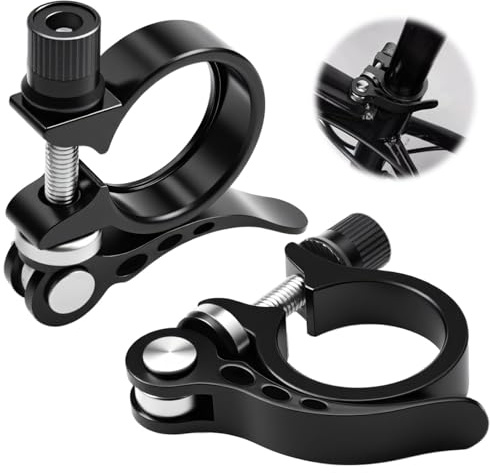 2PCS Bicycle Seatpost Clamp Parts Aluminum Quick Release Bicycles Seat Post Tube Clamp Universal Folding Bike Collar for MTB Road Casual Mountain Bikes (Black, 28.6mm/31.8mm)