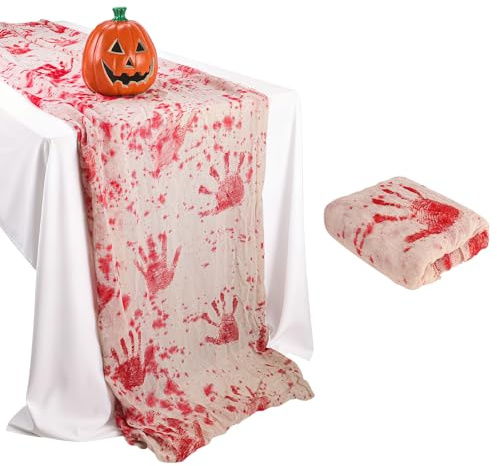 Halloween Tischläufer, Halloween-Tischdecke aus blutiger Gaze, 118 x 35