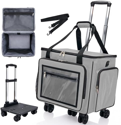 Amythe Lehrertasche mit Rollen Damen, Abnehmbarer Trolley mit 5 Rädern mit Gepolsterten Taschen für 15.6 Zoll Laptop, Laptoptasche für Wasserdicht Reisen/Schule/Büro, Grau