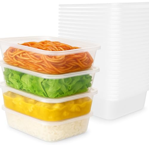 Dr Blue Lot de 25 boîtes alimentaires à emporter avec couvercles, passent au micro-ondes, réutilisables, étanches, sans BPA, idéales pour le congélateur, le déjeuner et le stockage (500 ml)