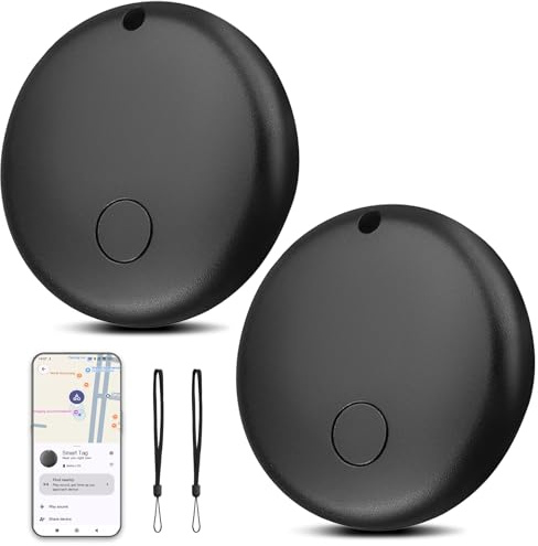Smart Tag Android Lot de 2 localisateurs de clés compatibles avec l'application Google « Find My Device » (Android Uniquement) Traceur Bluetooth pour valises, Sacs à Dos, Portefeuilles et Sacs