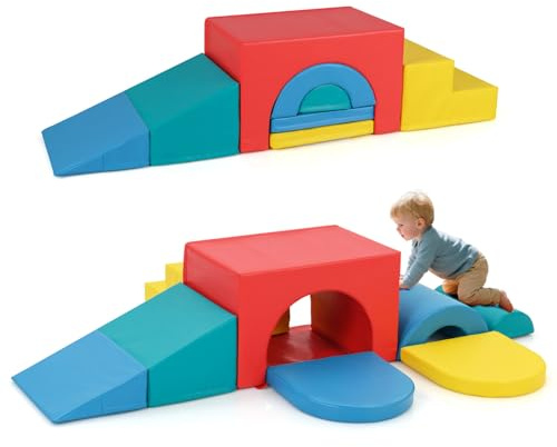 HOMFME 7Pcs Parcours Motricité Enfants, Module Motricité Bébé en Simili Cuir avec Attaches Auto-agrippante, Ensemble Blocs Construction en Mousse pour Chambre d'enfants, Crèche