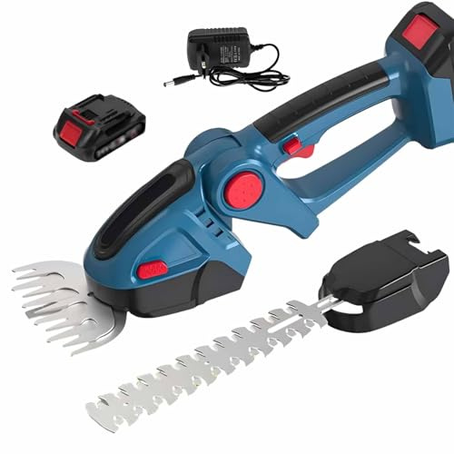 2 IN 1 Cordless Hedge Trimmer and Grass Shear, Electric Shrub Trimmer, Lightweight, Handheld Garden Cutting Hedge Trimmer, for Garden, Lawn, Grass, Shrubs