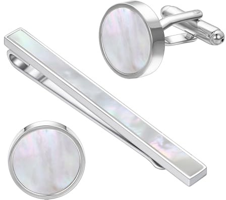 RunootPR Krawattennadel Manschettenknöpfe Set Mit Gold Silber Muschelform für Herren Business Krawattenstange Manschettenknöpfe Hochzeit Party