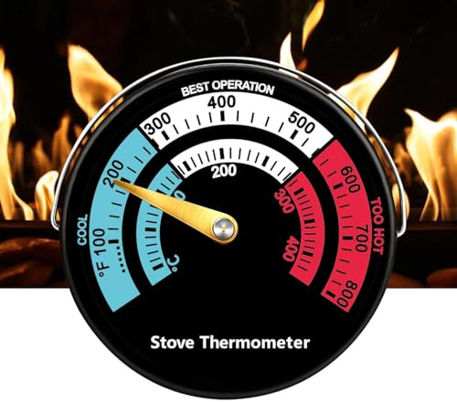 Stove Thermometer, Magnetic Stove Thermometer with Large Dial, for Wood Log, Chimney Oven, High-Temperature Resistant Inks and Anti-Stripping Varnish