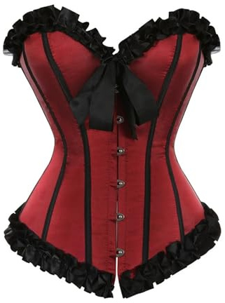 Dam Vinröd Satin Sexig Överbystkorsett(Burgundy,XL)
