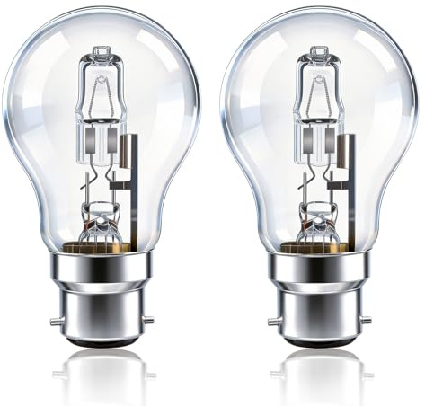 Caldarax A55 B22 GLS Bayonet Cap Light Bulbs Dimmable, AC 220-240V, Warm White 2700K, Classic Clear Globe BC Large Bayonet Bulb for Ceiling Light, Wall Lamp, Table Lamp, Pack of 2