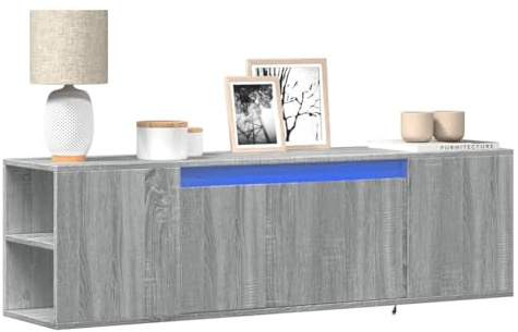 Tomostar Meuble TV Suspendu, Support Télé Flottante Support TV Mural avec lumières LED Sonoma Gris 135x31x39,5 cm
