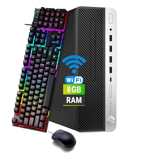 HP ProDesk 600 G3 SFF PC Desktop Computer, Intel Core i5-7500, 8GB RAM, 256GB SSD, Bluetooth, QWERTY Keyboard, Mouse, USB WiFi, Windows 11 Pro (Renewed)