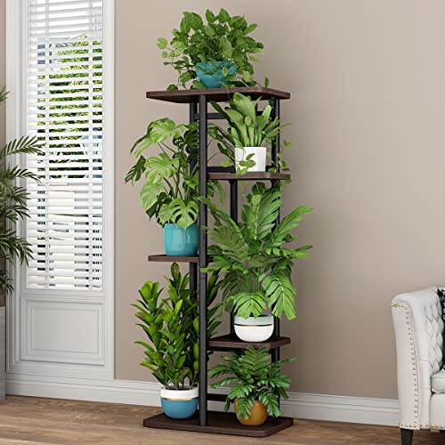 GarveeHome Pflanzenständer mit 5 Etagen, Metall-Pflanztopf-Ständer für drinnen und draußen, Hohes Blumenregal für Mehrere Pflanzen, Gestufte Pflanzenhalter, Ständer für Garten, Balkon, Terrasse, B