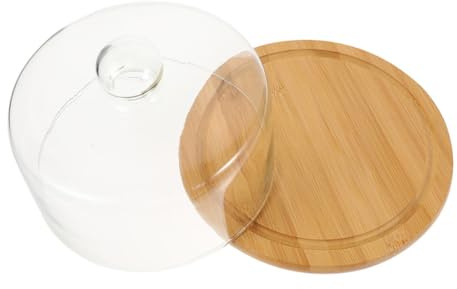 TOYANDONA Cake Stand with Glass Dome Lid, Wooden Cake Board Lid with Cover, Practical Kitchen Tool for Food Protection and Presentation (Dome Diameter 7.07Inch)