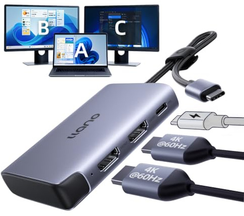 llano USB-C auf Dual HDMI Splitter 4K@60Hz for Dual Monitors MST PD 100W | 2K@144Hz@120Hz Extended Display HDMI Adapter MST Separate Bildschirme für MacBook, Windows, Laptop, usw.