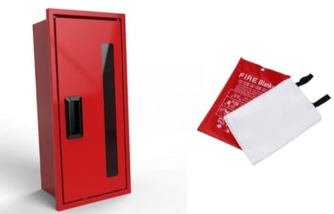 Feuerlöscher-Wandkasten bis 8 kg + Große Löschdecke 180 × 200 cm | Gut sichtbarer Brandschutzschrank & Notfall-Löschdecke aus Glasfaser | Brandschutz-Set für Zuhause & Büro
