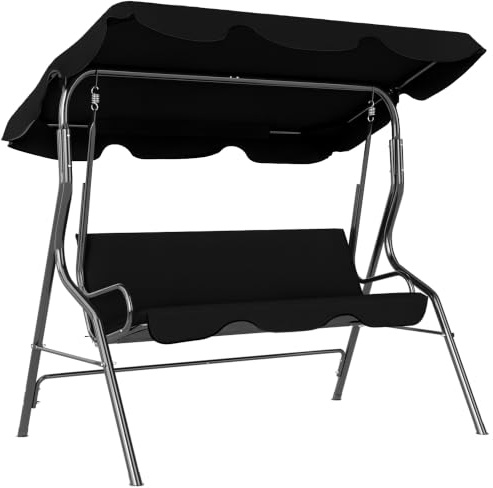 Outsunny Dondolo da Giardino 3 Posti 240 kg 170x110x153 cm Nero | Tettuccio Parasole Regolabile Rimovibile, Dondolo da Esterno, Cuscino Morbido in Poliestere