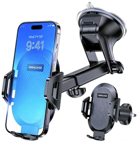 Miracase 4 en 1 2026 Support Téléphone Voiture [Ventouse Militaire Améliorée] Porte Téléphone Voiture Compatible avec iPhone 17 Pro Max 16 15 14 13 12 11 SE Samsung Galaxy S26 Android 4–7.2