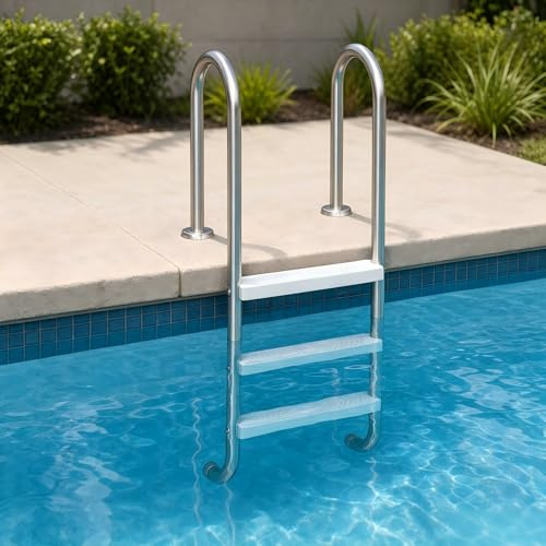 Suusolny Poolleiter 304 Edelstahl mit 3 Stufen,rutschfeste ABS Trittstufen, 150 kg Traglast Passend für Gartenpool & Einbaupool Bis 130 cm Beckentiefe