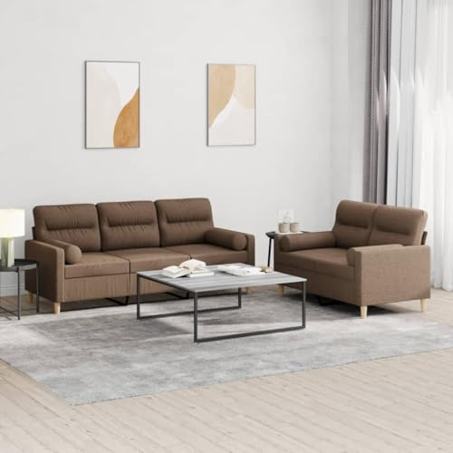 Augerqir 2 TLG Sofagarnitur mit Kissen braun Stoff, Couch Polstergarnitur für Wohnzimmer und Gästezimmer, komfortable Wohnlandschaft mit Armlehne, Rückenlehne und Platz für entspannte Stunden