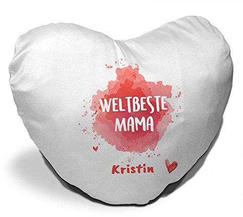 Eurofoto Herz-Kissen mit Namen Kristin und schönem Motiv - Weltbeste Mama - in Wasserfarben-Optik zum Muttertag