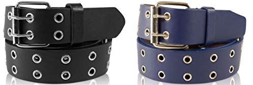 Nietengürtel im 2er Set mit Doppel-Lochnieten, Ösen und Dornschließe für Damen und Herren (Schwarz/Blau - 125/BW110 - Br. 3,5cm)