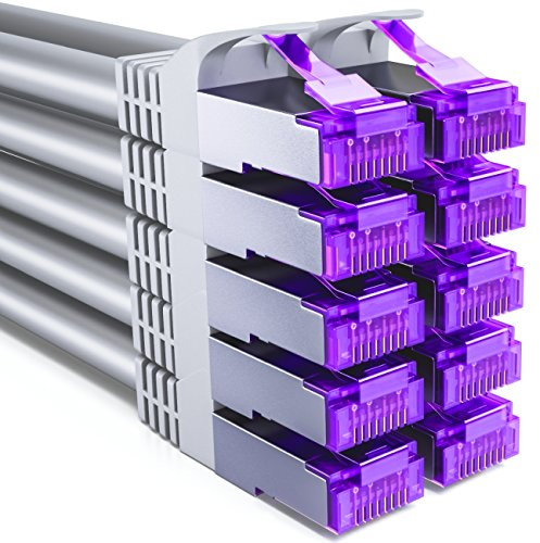 deleyCON 10x 1m CAT7 Câble Réseau - 10 Gigabit - RJ45 Câble de Raccordement Câble Ethernet (Cuivre, SFTP PiMF Blindage) LAN DSL Modem Routeur Panneau de Brassage CAT7 CAT6 CAT5 - Gris