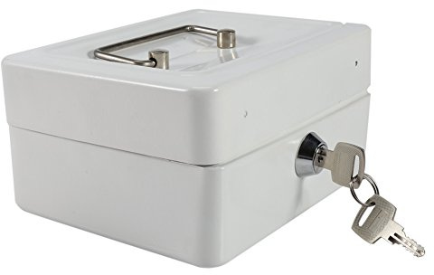 Zerodis Kleine Geldkassette mit Schlüsselschloss Portable Doppelschicht Metallmünze Geld Storage Security Box(Weiß)