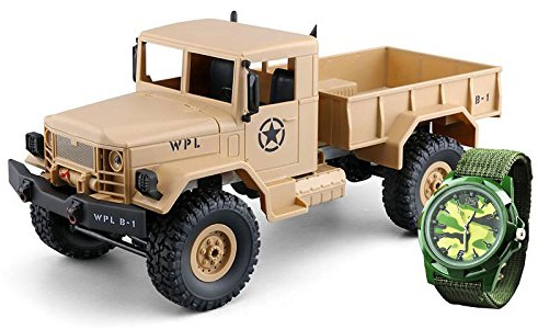 Amewi 22328 U.S. Militär Truck 4WD 1:16 RTR mit Kinderuhr, Sandfarben