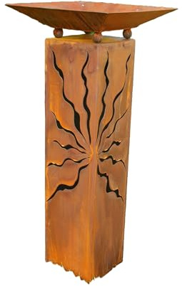 Gartendekoshop24 – Gartendeko Rost Säule, 100 cm, mit Schale zum Pflanzen, oder Dekorieren. Moderne Rostsäule aus Edelrost, mit Muster. Handgemachte Garten Rost Säule, für draußen.