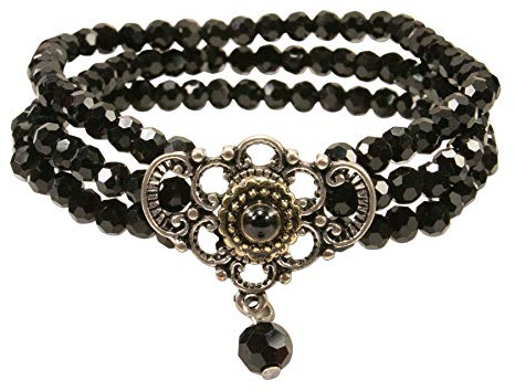Alpenflüstern Perlen-Trachten-Armband Hedwig - elastische mehrreihige Trachten-Armkette mit Strass-Mittelteil, eleganter Damen-Trachtenschmuck, Perlenarmband in schwarz oder Creme-weiß DAB058