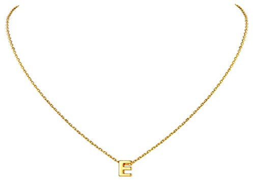 Suplight Damen 925 Sterling Silber Buchstabe E Collier 18k vergoldet 3D Initiale Anhänger mit 45cm/1,5mm Rolokette Minimalist Schlüsselbein Kette Schmuck Accessoire für Party Abendkleidung